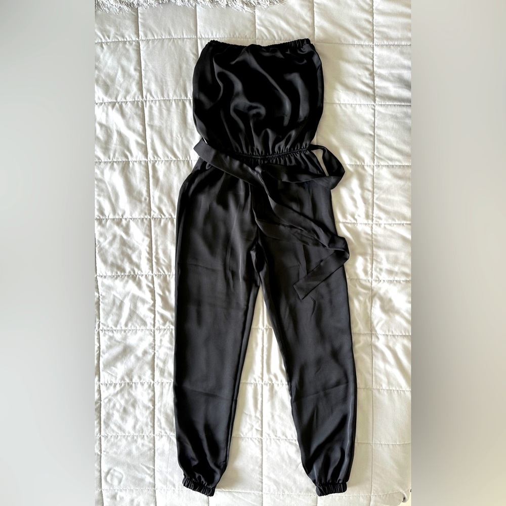 The Vanity Room black satin jumpsuit XS